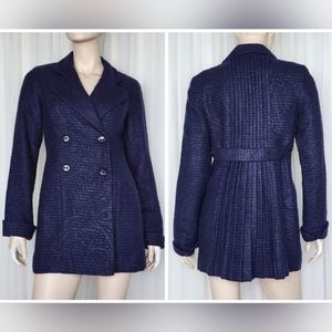 Anna Sui Tweed Paisley Pleated double breasted lightweight Pea Coat S/6
